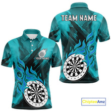 Load image into Gallery viewer, Custom Turquoise Flaming White Dartboard Dart Polo Shirt For Men Outfits Dart Jerseys NYN1611