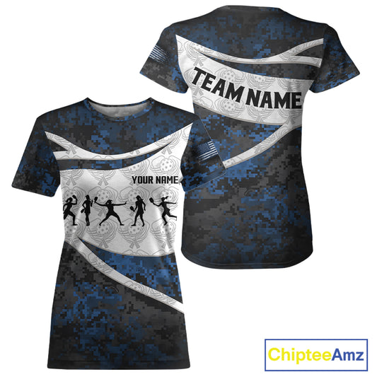 Custom Blue Digital Camo Pickleball League Jerseys For Women Pickleball Paddle Shirts NYN2154