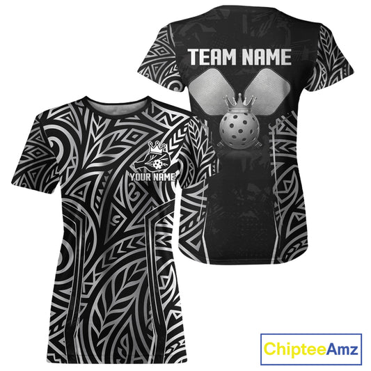Custom Silver Tribal Pickleball Jerseys Women Silver Crown Pickleball Paddle Ball 3D Shirts NYN2159