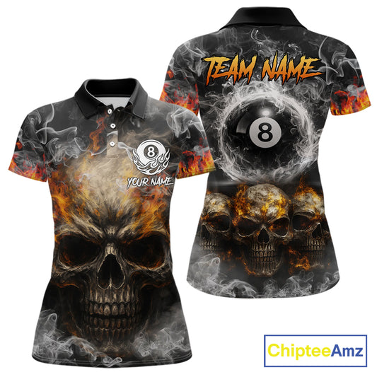 Fire Flame Skull Balls Billiard Shirt For Women Custom Smoke Ball 8 Pool Billiard Team Shirts NYN2414