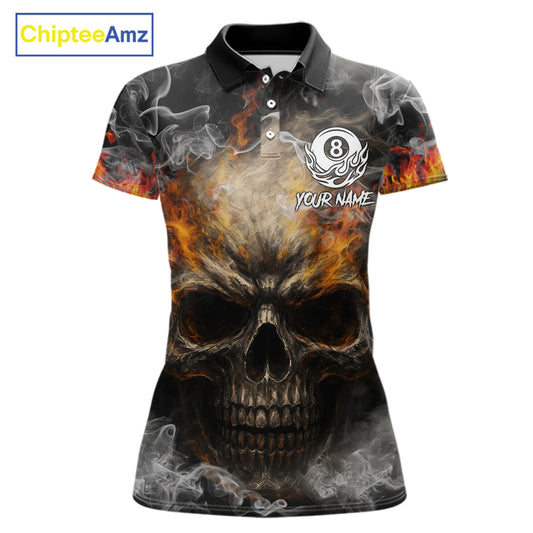 Fire Flame Skull Balls Billiard Shirt For Women Custom Smoke Ball 8 Pool Billiard Team Shirts NYN2414