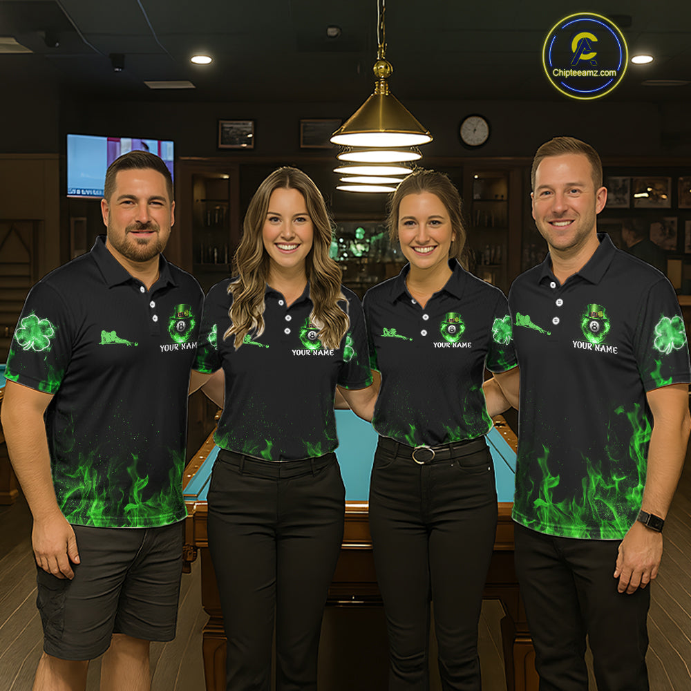 Shamrock 8 Ball Pool Polo & 1/4-Zip Shirt Personalized Men Patrick's Day Billiard Attire Gifts NYN2421