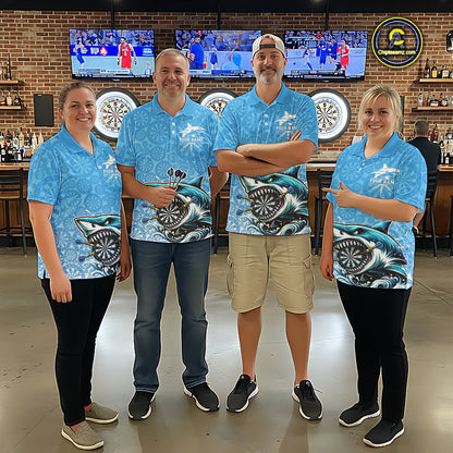 Blue Ferocious Shark Dartboard & Arrow Women  Darts Polo Shirt Custom Funny Dart League Shirt NYN2647