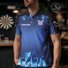 Load image into Gallery viewer, Blue Flaming Dartboard Men's Flaming Darts Shirt - Custom Name For Darts Jersey NYN0481