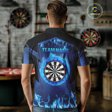 Load image into Gallery viewer, Blue Flaming Dartboard Men's Flaming Darts Shirt - Custom Name For Darts Jersey NYN0481