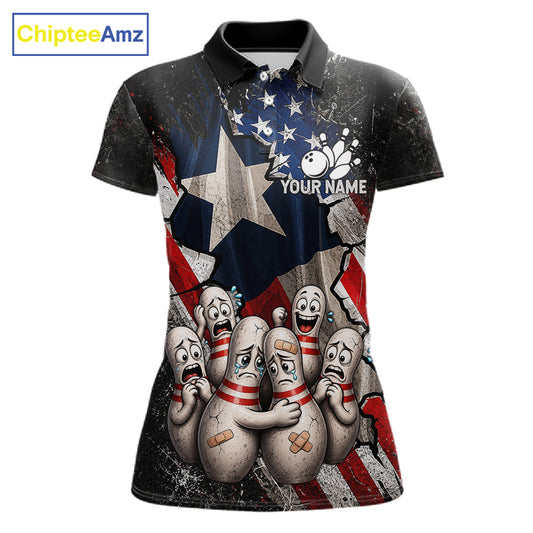 Funny Sad Pins Mascot Patriotic Bowling Jersey For Women Custom Texas - US Flag Bowling Team Shirts NYN3199