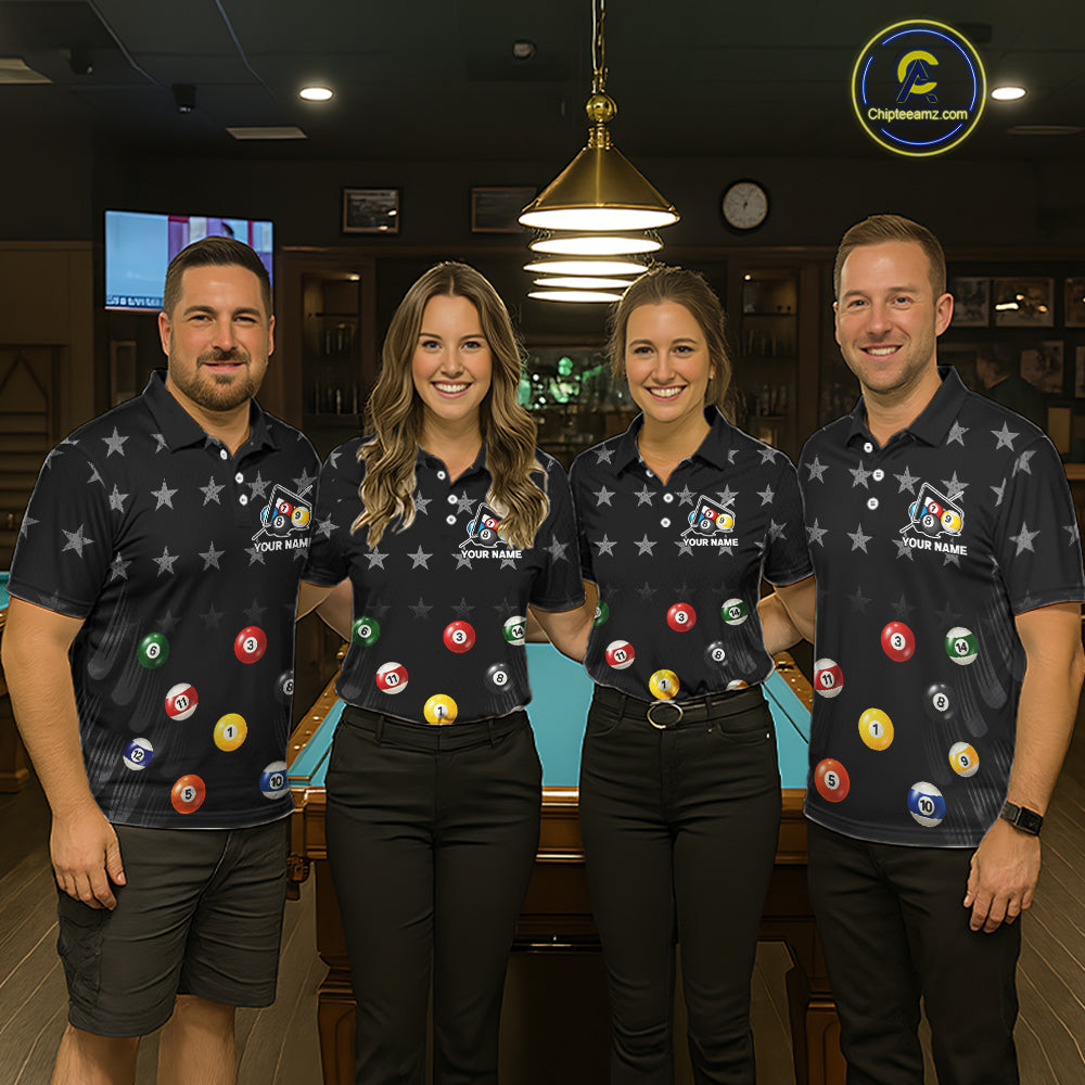 Black Stars 8 Ball Pool Men Billiard Team Shirt Personalized Polo & 1/4-Zip Billiard Gifts NYN2381
