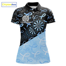 Load image into Gallery viewer, Blue Black Ribbon Women's Darts Polo Shirt Mockup, Prostate Cancer Awareness Dart Team Jersey, Personalized Charity Tournament Shirt