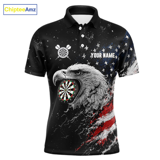 Custom USA Flag Eagle Men's Darts Polo Shirt Mockup, Patriotic Dart Team Uniform, Tournament Jersey