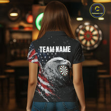 Load image into Gallery viewer, Female model wearing USA Flag Eagle Women's Custom Darts Polo, Personalized Tournament Apparel