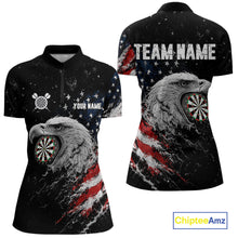 Load image into Gallery viewer, USA Flag Eagle Women's Quarter-Zip Darts Shirt Mockup, Personalized Tournament Apparel