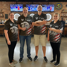 Load image into Gallery viewer, Dart team wearing USA Flag Eagle Custom Tournament Jerseys, Personalized Professional Dart Uniforms