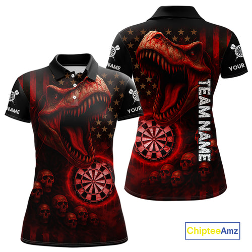 Custom Skull Red Dinosaur Flame Dartboard Polo Dart Shirt For Women, Dart Team Jerseys NYN1356