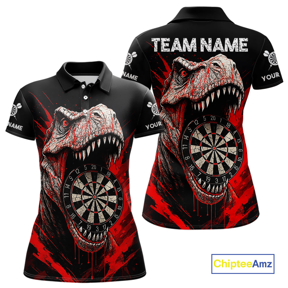 Custom Red Dinosaur Cracked Dartboard Polo Dart Shirt For Women Grunge Dart Team Jerseys NYN1357