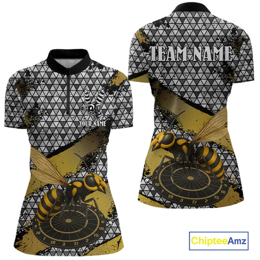 Custom Funny Gold Bee Silver Triangle Darts Quarter-Zip Shirt For Women Funny Dart League Jerseys NYN2176