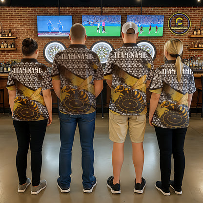 Custom Funny Gold Bee Silver Triangle Darts Polo Shirt For Men Funny Dart League Jerseys NYN2176