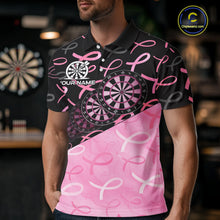 Load image into Gallery viewer, Pink Black Ribbon Blur Dartboard Custom Breast Cancer Awareness Dart 1/4-Zip Team Shirt For Men NYN2450