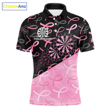 Load image into Gallery viewer, Pink Black Ribbon Blur Dartboard Custom Breast Cancer Awareness Dart Polo Team Shirt For Men NYN2450