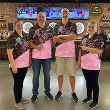 Load image into Gallery viewer, Pink Black Ribbon Blur Dartboard Custom Breast Cancer Awareness Dart Polo Team Shirt For Women NYN2450