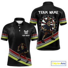 Load image into Gallery viewer, Men's Custom Dart Shirt With Skeleton Holding Dart Arrow And Colorful Dartboard NYN0252