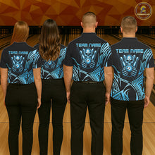 Load image into Gallery viewer, Womens Skull Bowling Shirts Blue Tribal Pattern Custom Skull Bowling Polo Quarter-Zip Team Jersey NYN3756