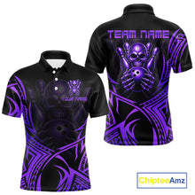 Load image into Gallery viewer, Mens Skull Bowling Shirts Purple Tribal Pattern Custom Skull Bowling Polo Quarter-Zip Team Jersey NYN3757