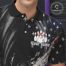 Load image into Gallery viewer, Custom Grim Reaper Patriotic Bowling Shirts Mens American Flag Bowling Polo Quarter-Zip Team Jersey NYN3760