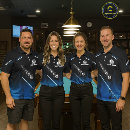 Black & Blue Billiard Ball Cue Pool Women Polo & 1/4-Zip Shirt Custom 8 Ball 3D Billiards Attire NYN2455