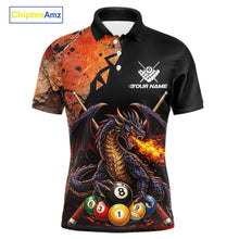 Load image into Gallery viewer, Orange Grunge Dragon Flame 8 Ball Pool Billiard Shirt For Men Custom Billiards Team Attire NYN3046