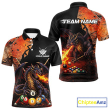 Load image into Gallery viewer, Orange Grunge Dragon Flame 8 Ball Pool Billiard Shirt For Men Custom Billiards Team Attire NYN3046
