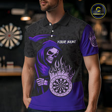 Load image into Gallery viewer, Custom Purple Grim Reaper Flame Dartboard Dart Polo Jerseys For Men Dart Shirt Gifts NYN1645