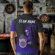 Load image into Gallery viewer, Custom Purple Grim Reaper Flame Dartboard Dart Polo Jerseys For Men Dart Shirt Gifts NYN1645