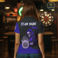 Load image into Gallery viewer, Custom Purple Grim Reaper Flame Dartboard Dart Polo Jerseys For Women Dart Shirt Gifts NYN1645