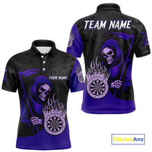 Load image into Gallery viewer, Custom Purple Grim Reaper Flame Dartboard Dart Polo Jerseys For Men Dart Shirt Gifts NYN1645