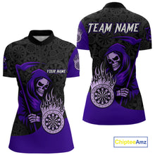 Load image into Gallery viewer, Custom Purple Grim Reaper Flame Dartboard Dart Quarter-Zip Jerseys For Women Dart Shirt Gifts NYN1645