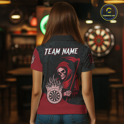 Custom Red Grim Reaper Flame Dartboard Dart Polo Jerseys For Women Dart Shirt Gifts NYN1646