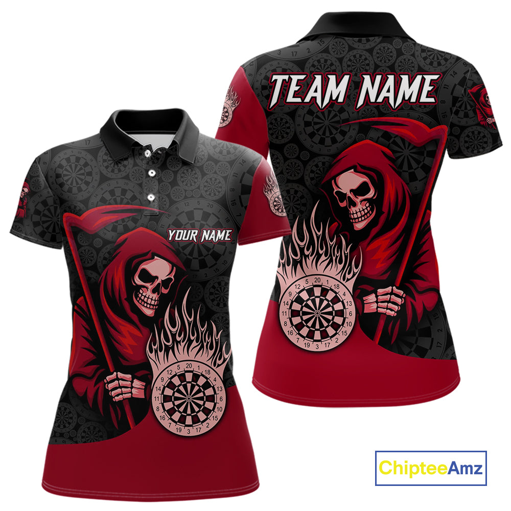 Custom Red Grim Reaper Flame Dartboard Dart Polo Jerseys For Women Dart Shirt Gifts NYN1646