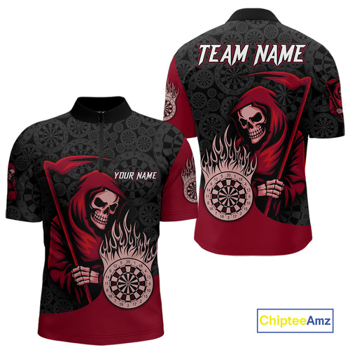Custom Red Grim Reaper Flame Dartboard Dart Quarter-Zip Jerseys For Men Dart Shirt Gifts NYN1646