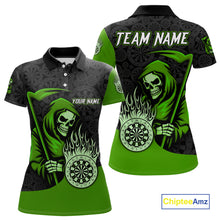 Load image into Gallery viewer, Custom Green Grim Reaper Flame Dartboard Dart Polo Jerseys For Women Dart Shirt Gifts NYN1647