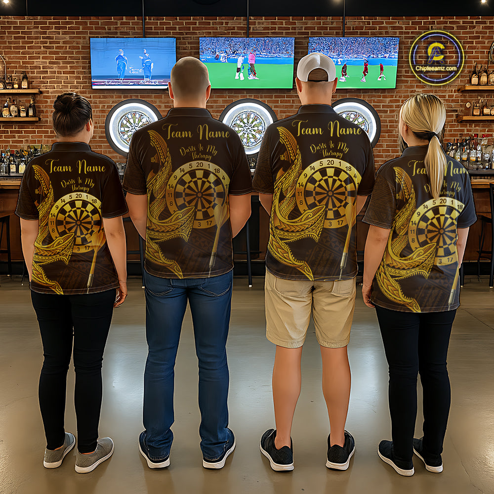 Personalized Gold Tribal Shark Custom Darts Polo Shirts For Men Tribal Dart League Jerseys NYN2183