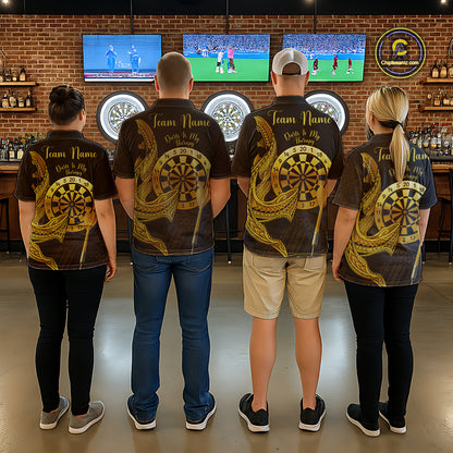 Personalized Gold Tribal Shark Custom Darts Polo Shirts For Men Tribal Dart League Jerseys NYN2183