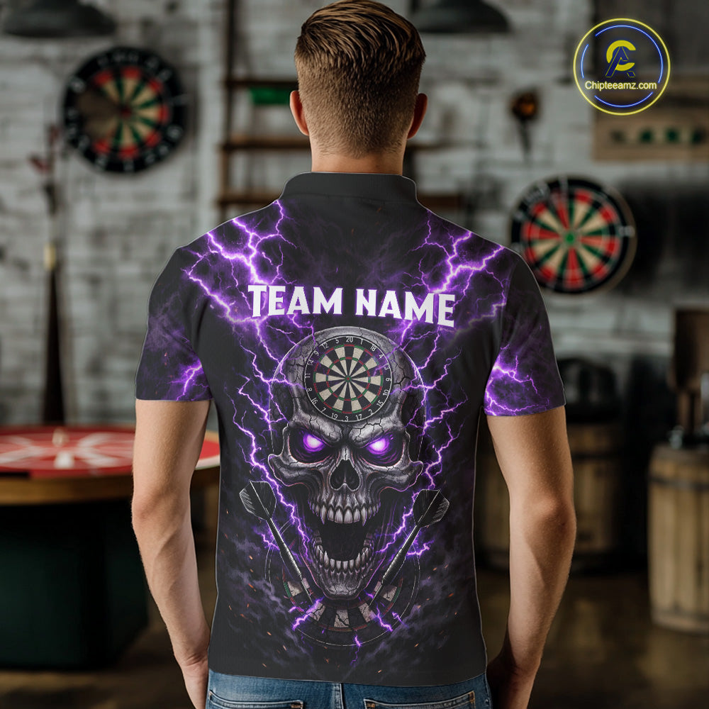 Thunder Lightning Purple Cracked Skull Dartboard Dart Polo Shirts For Men Custom Dart Team Shirts NYN2676