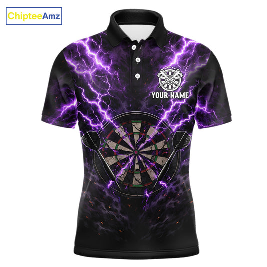Thunder Lightning Purple Cracked Skull Dartboard Dart Polo Shirts For Men Custom Dart Team Shirts NYN2676