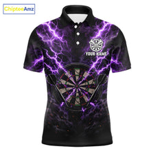 Load image into Gallery viewer, Thunder Lightning Purple Cracked Skull Dartboard Dart Polo Shirts For Men Custom Dart Team Shirts NYN2676