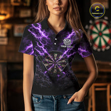 Load image into Gallery viewer, Thunder Lightning Purple Cracked Skull Dartboard Dart Polo Shirts For Women Custom Dart Team Shirts NYN2676