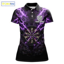Load image into Gallery viewer, Thunder Lightning Purple Cracked Skull Dartboard Dart Polo Shirts For Women Custom Dart Team Shirts NYN2676