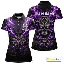 Load image into Gallery viewer, Thunder Lightning Purple Cracked Skull Dartboard Dart Polo Shirts For Women Custom Dart Team Shirts NYN2676