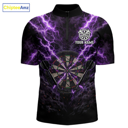 Thunder Lightning Purple Cracked Skull Dartboard Dart 1/4-Zip Shirts For Men Custom Dart Team Shirts NYN2676