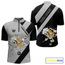 Load image into Gallery viewer, Black Grey Funny Beer Runner 8 Ball Men Billiards Shirt Personalized Pool Balls Billiard Team Names NYN2680