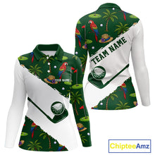Load image into Gallery viewer, Women's parrot palm tree golf polo shirt mockup tropical UPF golf apparel